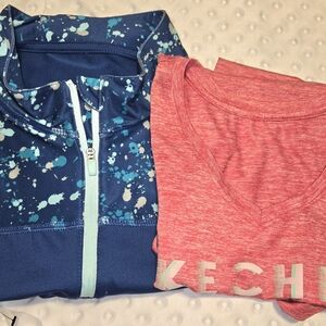 Skechers Women’s XL Blue Jogging Pullover Hoodie Stretch & Pink Performance Tee